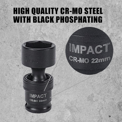 Impact Socket Set 3/8" Drive, 15-Piece Swivel Impact Universal Socket Set & 17+1 Piece Accessory Set, 8mm-22mm Cr-Mo Steel with Black Phosphate Finish, Professional Tool Kit for Home & Auto Repair