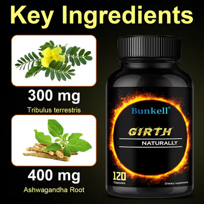 Bunkell Capsule Supplement, 120-Count Bottle with Two-Capsule Serving and 60-Serving Label