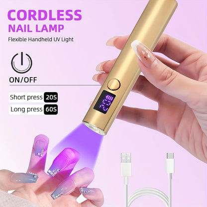 Pen-Shaped Cordless UV LED Nail Lamp with 365 and 405 nm Light, Two Timers and Three Colors