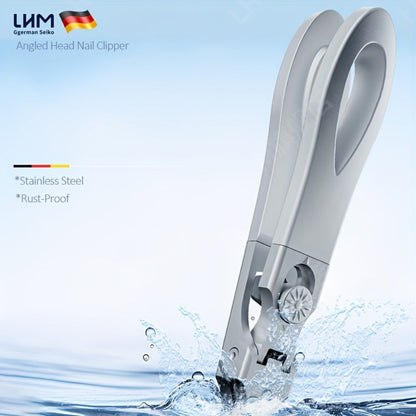 LIAM Wide-Jaw Nail Clipper in Bright Silver with 45-Degree Offset Cutting Edge and Stainless-Steel-Labeled Body