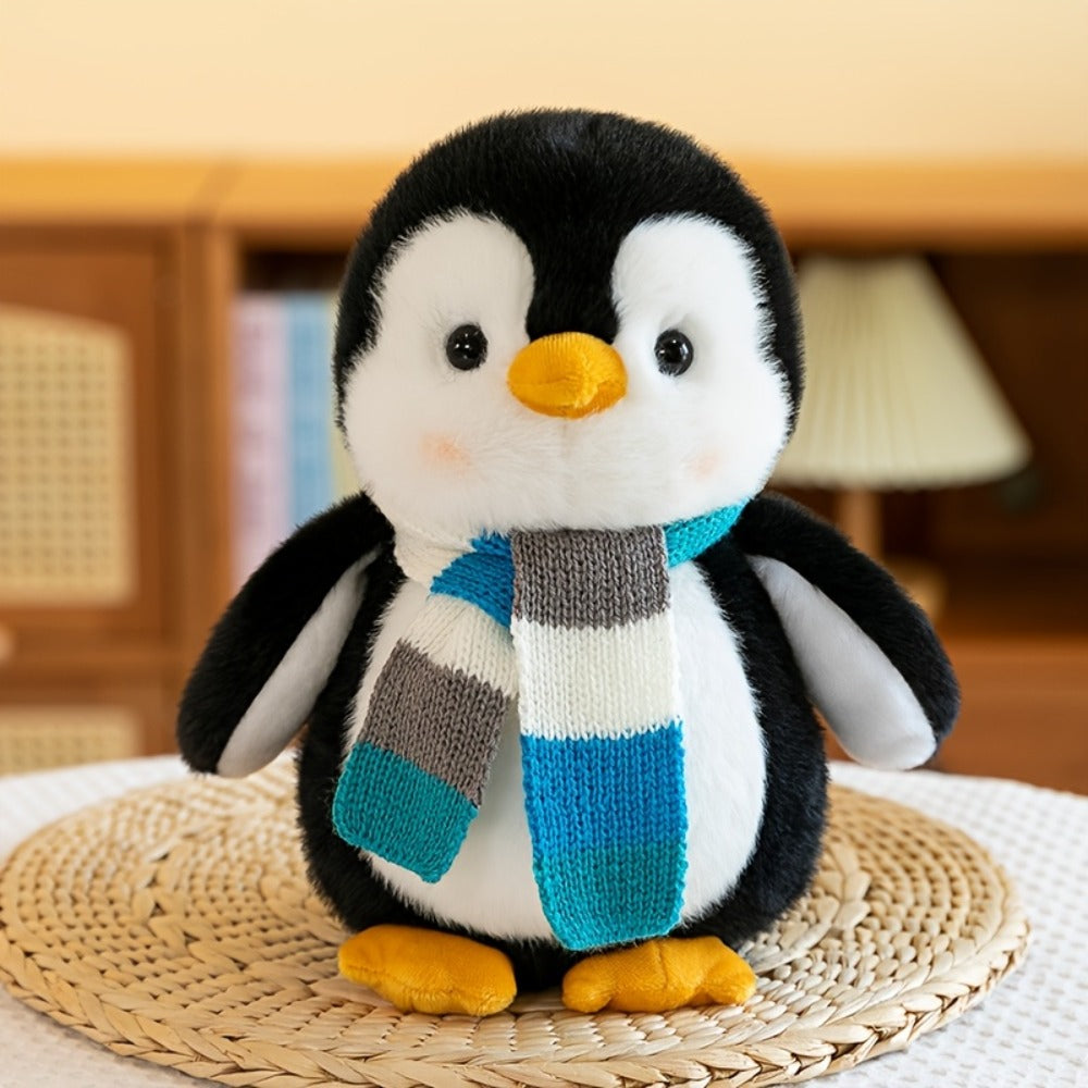 Stuffed Animal Scarf Penguin with Blue or Yellow Accessory Option and One-Piece Configuration