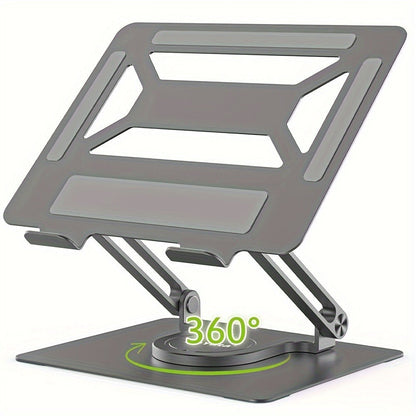 Rotating Laptop Stand with 360-Degree Swivel Base, Foldable Metal Riser in Silver or Black