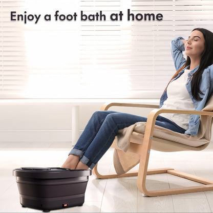 Collapsible Foot Spa Bath with Heat, Bubbles, Remote Temperature Control and Three Attachments