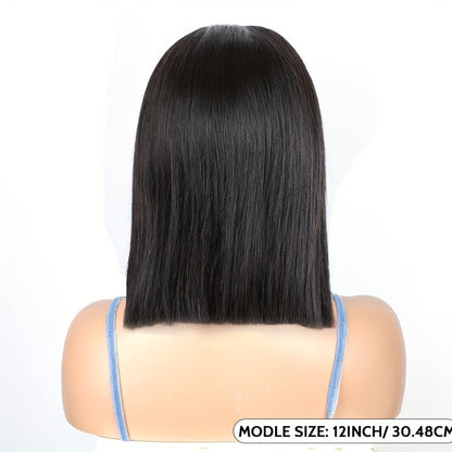 Straight Bob Human-Hair 4x4 Lace Closure Wig in Black with 8, 12, 14 or 16-Inch Length Options