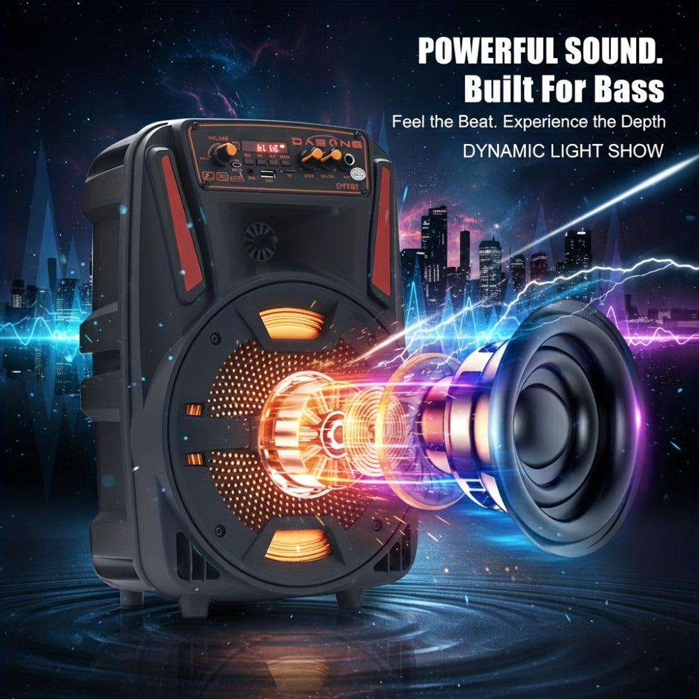 1000W Portable Party Speaker with 8-Inch Woofer & Wired Microphone, Deep Bass 2.1 Surround Sound, 8-Hour Battery, Bluetooth USB SD FM AUX, Wireless Speaker for DJ Karaoke Home Gatherings Outdoor Events