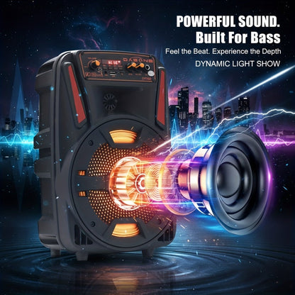 1000W Portable Party Speaker with 8-Inch Woofer & Wired Microphone, Deep Bass 2.1 Surround Sound, 8-Hour Battery, Bluetooth USB SD FM AUX, Wireless Speaker for DJ Karaoke Home Gatherings Outdoor Events