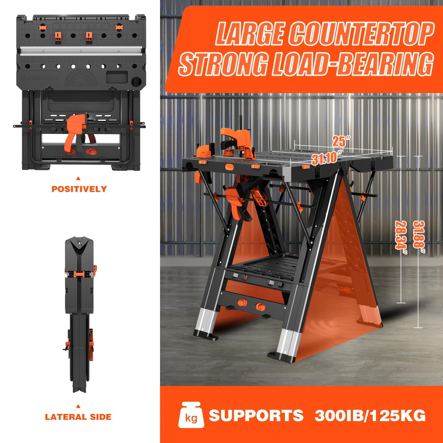 Collapsible Workbench Folding Work Table 31"x25"x32", Height-Adjustable Portable Worktable with 4 Woodworking Clamps, 4 Connecting Blocks, Precision Scale & Protractor