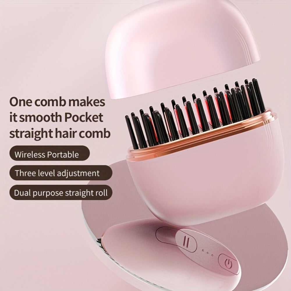 Mini Cordless Hair Straightening Brush with USB Charging, 9.6cm Compact Body and Black Configuration Options