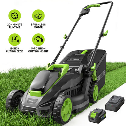 Cordless Lawn Mower Brushless Motor 13-Inch 21V Electric Lawn Mower Battery Powered with 4.0Ah Battery & Charger Included for Small to Medium Yards