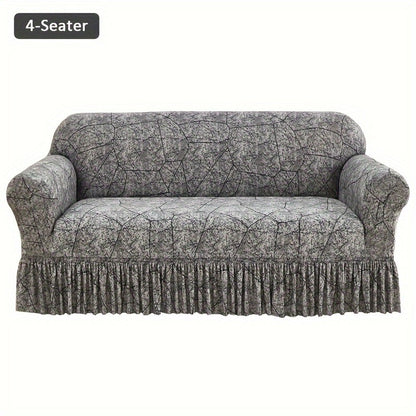 Sofa Cover Modern Printed Hem Skirt Slipcover with Elastic Stretch for Single to 4-Seater Sofas