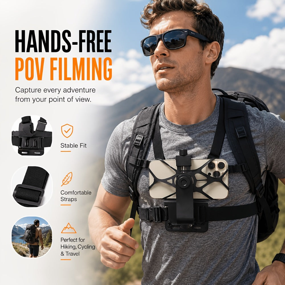 Adjustable Chest Camera Mount Harness with Six Black Checkout Styles and One-Size Strap Configuration