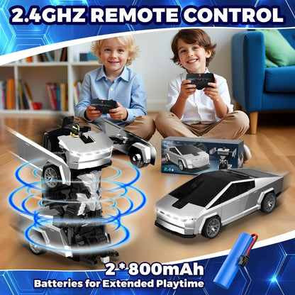 Remote Control Car, Spider-Man Pattern 1:18 Transforming Robot Vehicle with One-Button Change, LED Lights and Three Colors