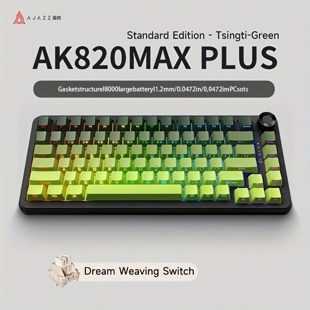Hot Swap Gasket Mechanical Keyboard AJAZZ AK820 75% – Wireless 2.4GHz & Wired, Volume Knob, South-Facing RGB, Poron Foam, PBT Keycaps, Programmable, 11 Switch & Color Options for PC & Mac