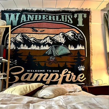 Campfire Graphic Outdoor Blanket in Five Protected Sizes from 35.43-Inch Square to 90.55 x 70.87 Inches