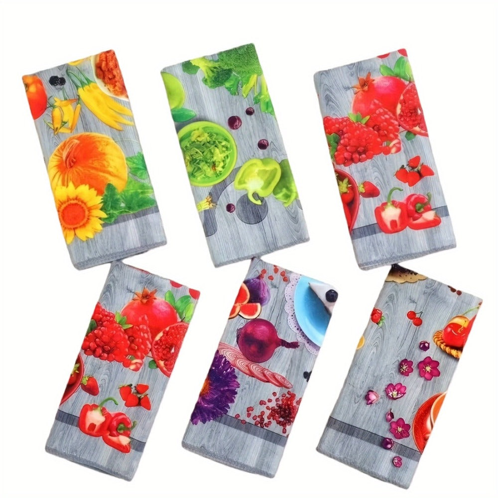 Six-Piece Printed Kitchen Towel Set, Approximately 60 x 40cm Each in Combination A or B Designs