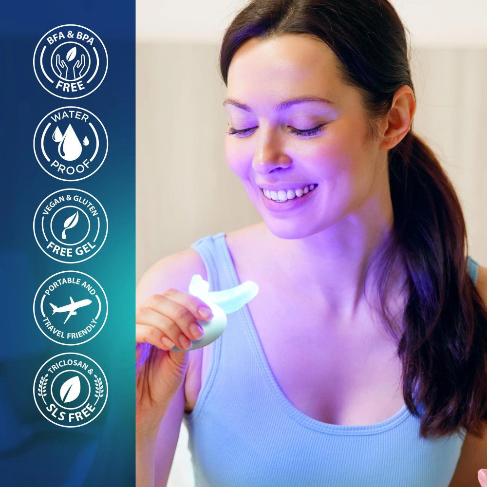 Wireless 16-LED Teeth Whitening Mouthpiece Kit with Two Gel Pens, Cleaning Case and Accessory Packs
