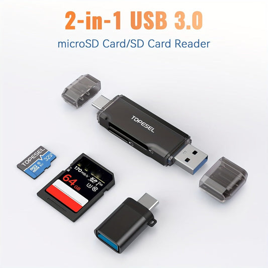 Compact SD Card Reader with USB-A & USB-C Dual Connector – High-Speed Memory Card Adapter for Micro SD SDHC SDXC, Compatible with PC, Mac, Laptop, Smartphone, Tablet, Plug & Play