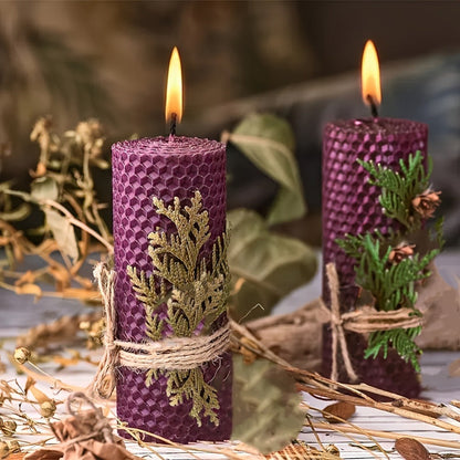 Beeswax Pillar Candles Hand Rolled with Honeycomb Texture – 100% Pure Beeswax, 12+ Hour Burn, Gift Box Set for Home Decor, Christmas, Dinner & Holiday Decorations