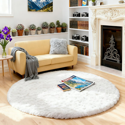 Round Shaggy Area Rug in Seven Solid or Tie-Dye Colors with 4 x 4-Foot to 8 x 8-Foot Sizes