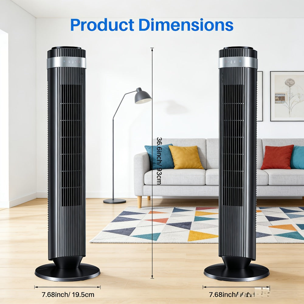 Floor-Standing Tower Fan with Circular LED Display, 7.68-Inch Base and Black, White or Gray Finish