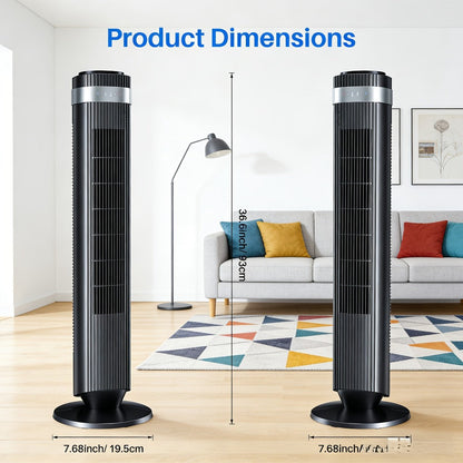 Floor-Standing Tower Fan with Circular LED Display, 7.68-Inch Base and Black, White or Gray Finish