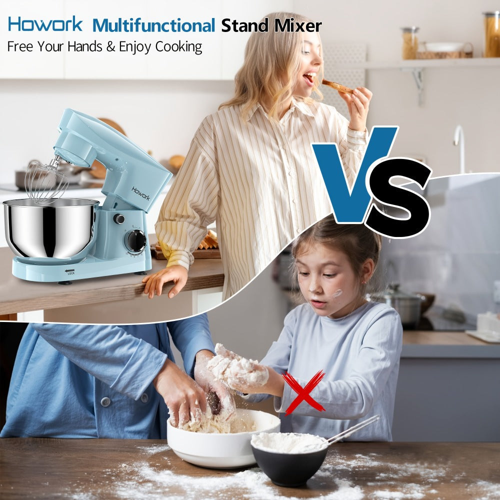 Stand Mixer 5QT, 10-Speed Electric Kitchen Mixer with Dough Hook, Flat Beater, Wire Whip & Pouring Shield