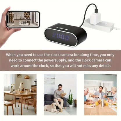 1080P WiFi Clock Camera Battery Powered, Hidden Nanny Cam with 64GB Memory Card Included, Night Vision, Motion Detection, Loop Recording, 2.4GHz Wireless, Remote Live View for Home Office Warehouse