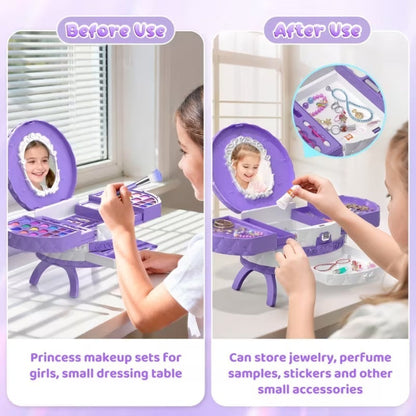 Kids Makeup Kit for Girls, Safe Princess Dress Up Play Set with Real Cosmetics, Purple, Birthday Christmas Gift for Girls Ages 3+