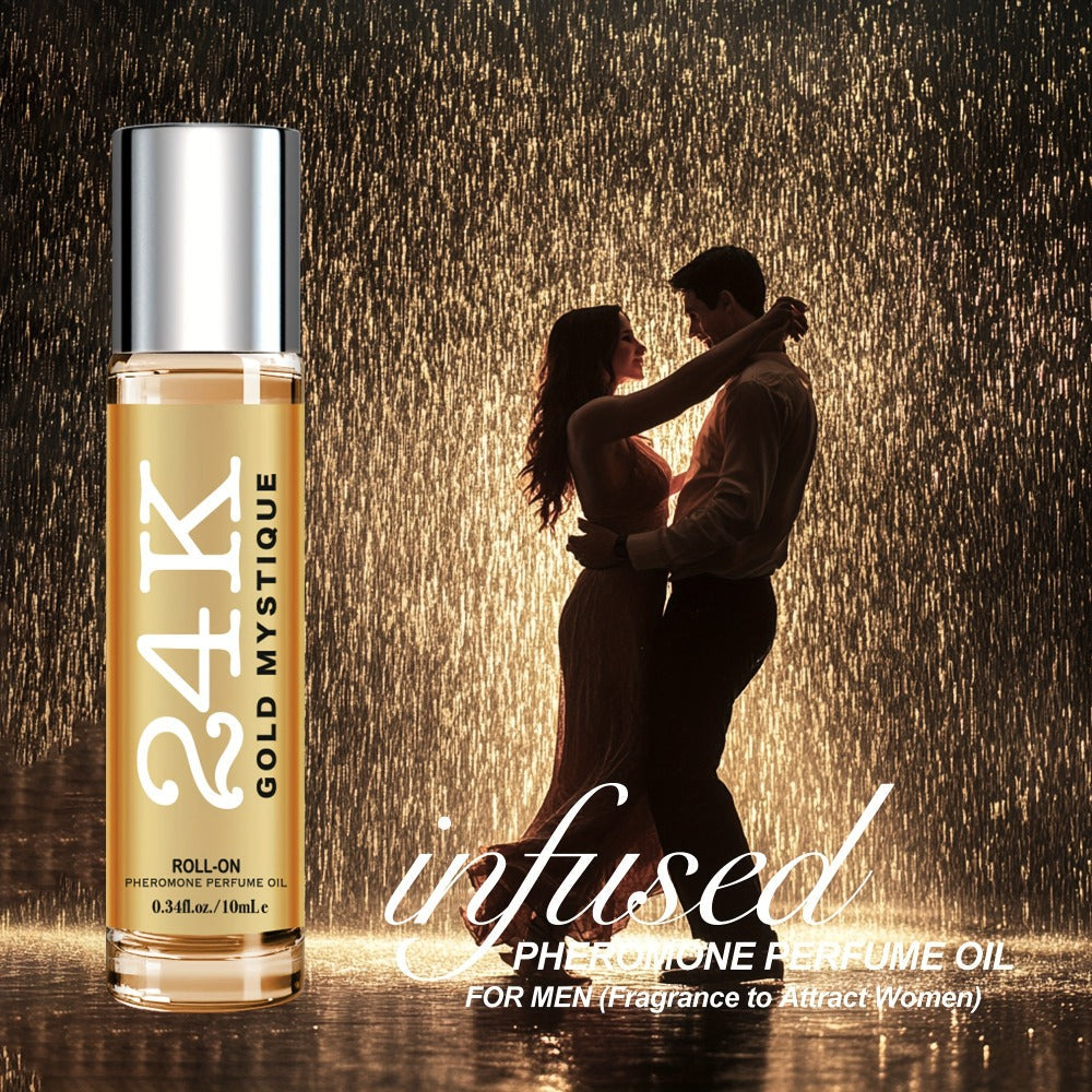 Men's Cologne 24K Infused Roll-On Perfume Oil, 0.34 Fl Oz Gold-Tone Travel Bottle with Fruit & Fresh Selection