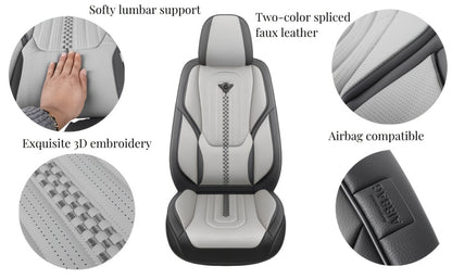 PU Leather Car Seat Cover Full Enclosure with Lumbar Support & Sponge Cushion – Two-Tone Sporty Design Universal Fit for Car Sedan Truck SUV (White-Black / Gray / Red-Black / Orange-Black)