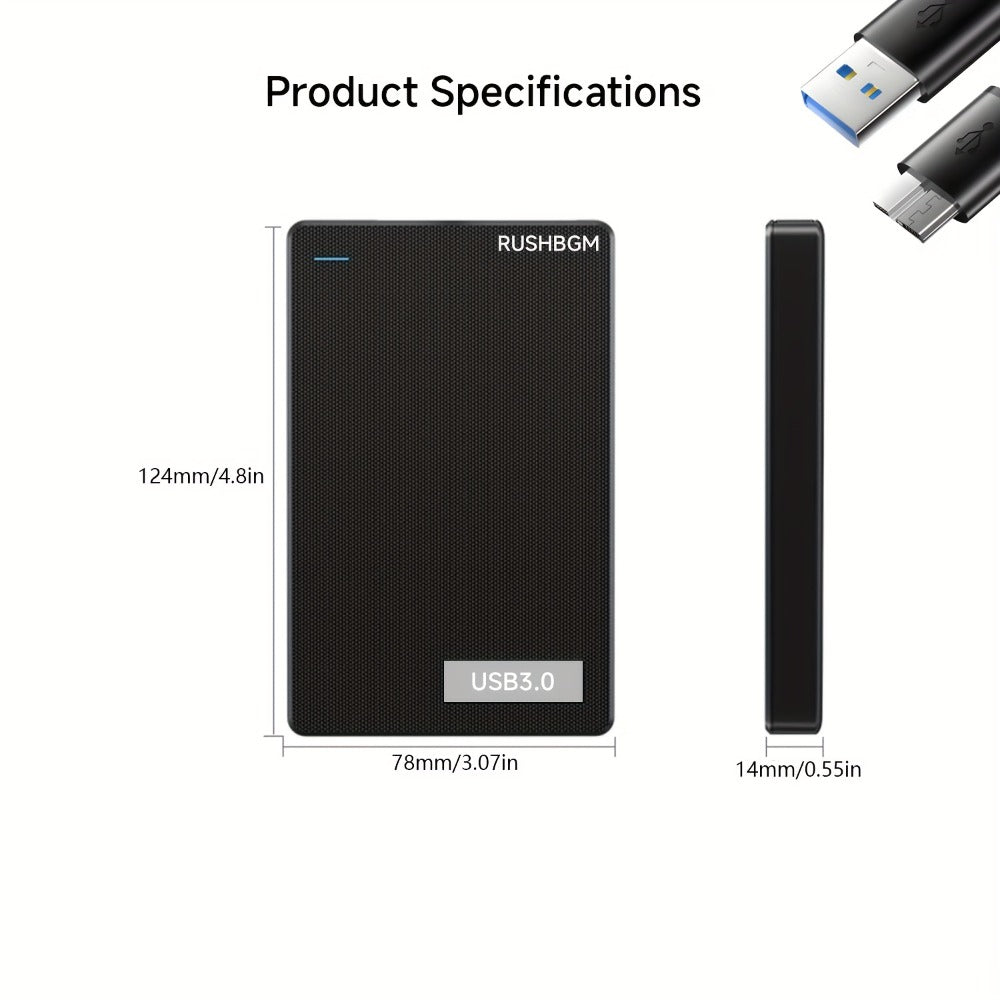 4TB Portable USB 3.0 Hard Drive in Slim Black RUSHBGM Enclosure for Desktop and Travel Storage
