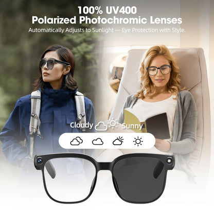 Smart Glasses 8MP Camera Eyewear with Photochromic Lenses, Translation, Object Recognition and Bluetooth Audio