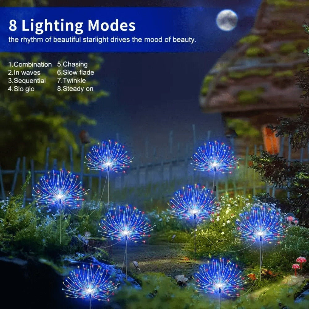 Solar Garden Light Firework Starburst Stakes with 8 Modes, Warm White or Colorful LED Options