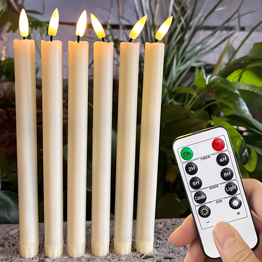 Flameless Taper Candles with Remote 6 Pack LED Flickering Battery Operated Electric Fake Window Candles 3D Black Wick for Dining Table Centerpiece Holiday Home Decor