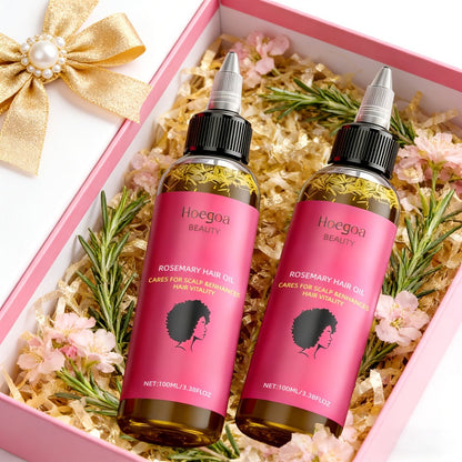 Hair Oil Hoegoa Rosemary Two-Bottle 100ml Gift Set with Pointed Applicators for Hair and Scalp Application