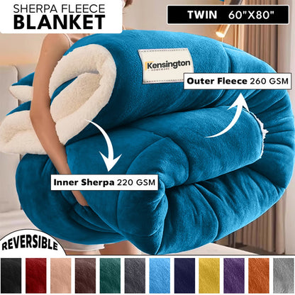 480GSM Sherpa Fleece Blanket – Double-Sided Heavy Warm Throw for Couch, Bed & Travel, Reversible All Season, 13 Colors, 3 Sizes