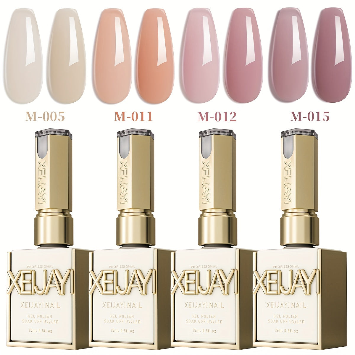 Jelly Gel Nail Polish Set 4pcs Nude Icy Translucent - Semi-Permanent LED Cured Long Lasting Glossy DIY Home Manicure Nail Art Kit 0.51oz