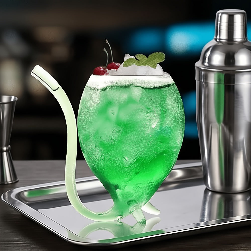 Four-Piece Novelty Tail-Straw Drinking Glass Set with 12-Ounce Capacity and 4.7-Inch Cup Height