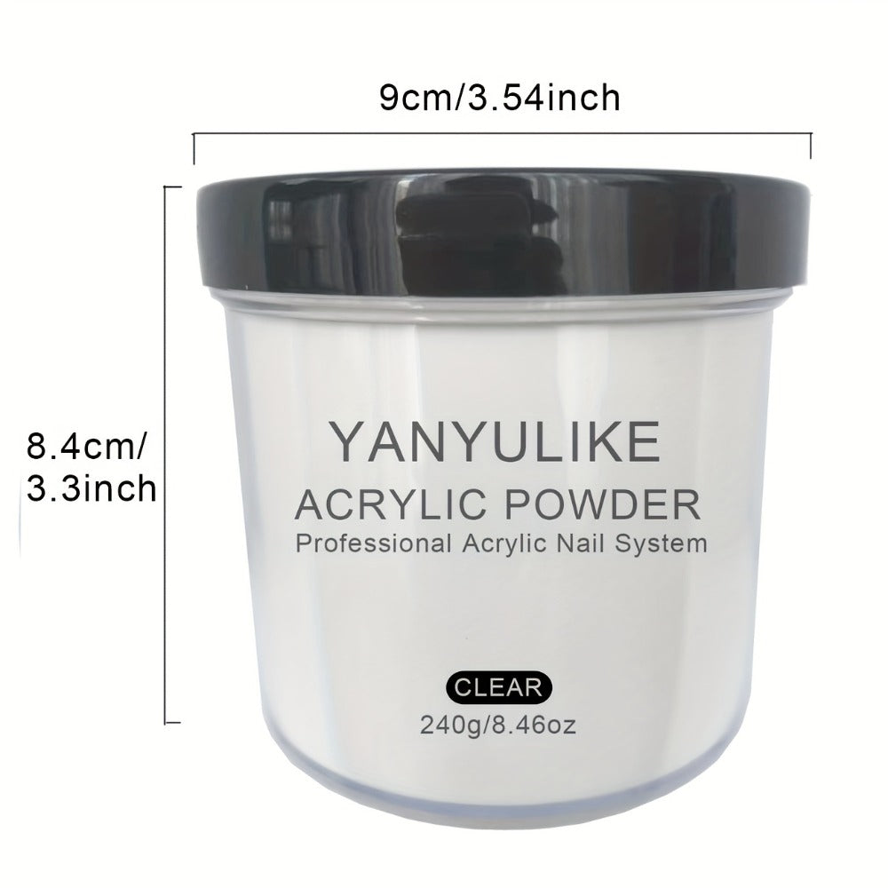 240g Acrylic Nail Powder Jar in Clear, Pink, Nude or White for Use with Compatible Acrylic Liquid