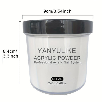 240g Acrylic Nail Powder Jar in Clear, Pink, Nude or White for Use with Compatible Acrylic Liquid