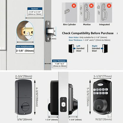 Smart Door Lock Tuya Front Door Deadbolt with Fingerprint Keypad Bluetooth App and Hidden Key