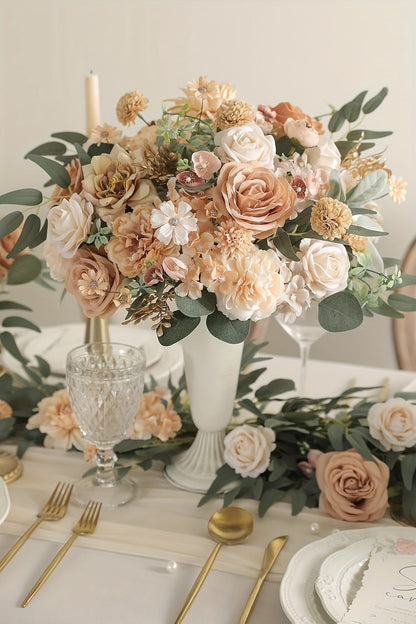 Artificial Flower Combination Box Set with Stems – Champagne Silk Flowers for DIY Wedding Bouquet, Baby Shower, Valentine's Day & Home Decor