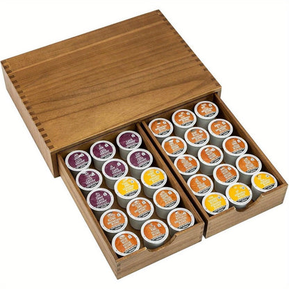 Coffee Machine Stand with K-Cup Storage Rack – Wooden Countertop Coffee & Tea Organizer with Drawer, Holds 30 Boxes of K-Cups or Tea Bags, Coffee Bar Station Organizer for Home & Office – Wood Color
