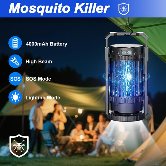 Electric Bug Zapper Mosquito Killer Lamp – UV Light Fly Trap with 360° Swivel Base, Rechargeable Portable Insect Killer for Indoor Outdoor Camping Hiking