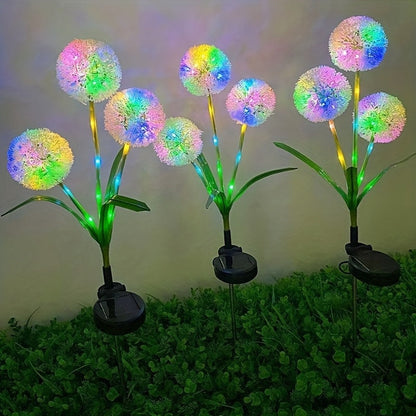 Three-Stem Solar Globe Garden Lights with Dandelion-Style Heads in Warm or Multicolor Options