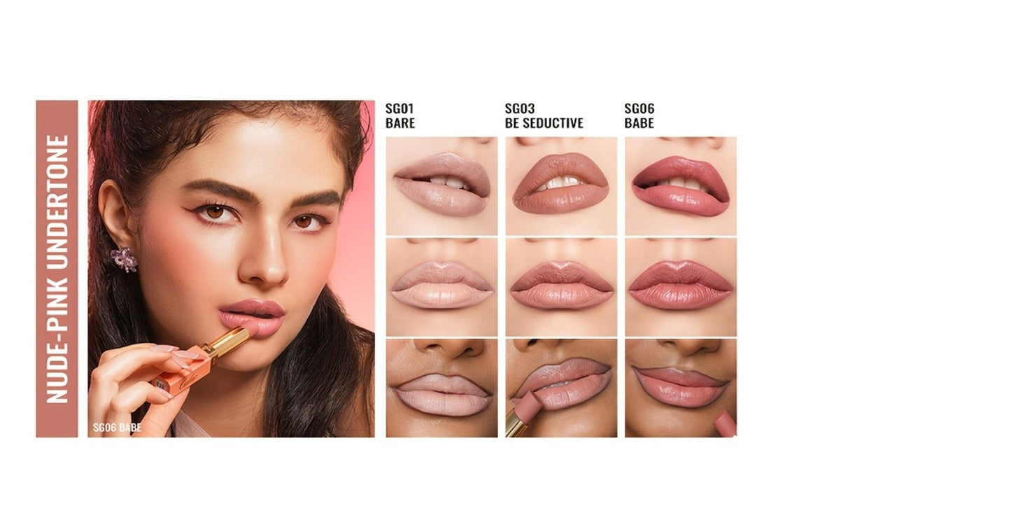 12 g Nude Satin Lipstick Set with Lightweight Cream-to-Satin Formula in Two Checkout Sets for Daily Makeup