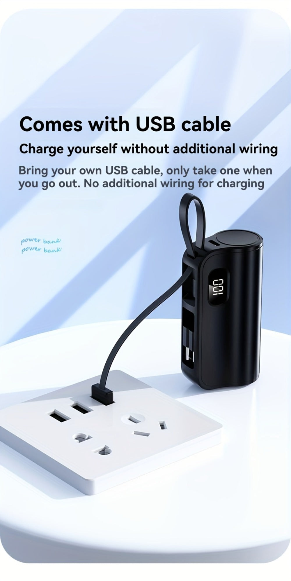 Power Bank 6000mAh Mini with USB-C and Lightning Plugs, 22.5W Listed Charging, Display and Stand