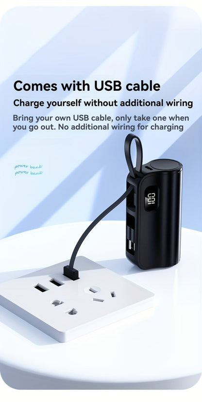Power Bank 6000mAh Mini with USB-C and Lightning Plugs, 22.5W Listed Charging, Display and Stand