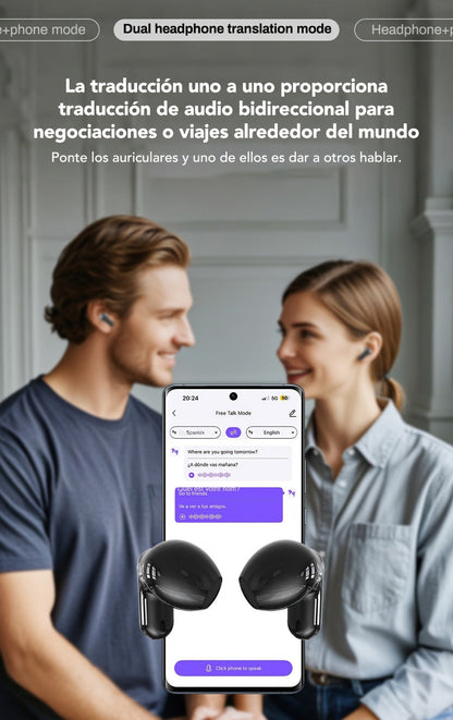 AI Translation Earbuds with Color Touchscreen Charging Case in Black or White and Five Bundle Options