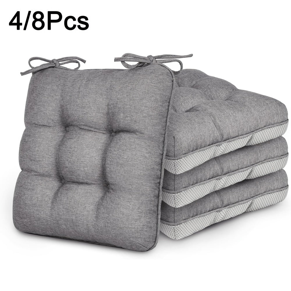 Tufted Chair Cushion Sets in 4- or 8-Piece Options with M/L Sizes, Tie Straps and 12 Color Choices